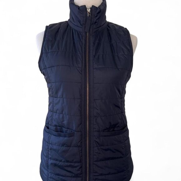 Banana Republic Quilted Vest XS Navy Blue Zip Puffer Warm Minimalist Outdoor - Picture 2 of 8